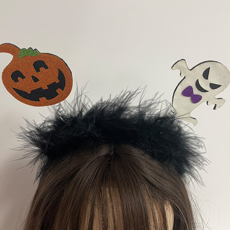 Halloween Pumpkin Head Fluffy Hair Band