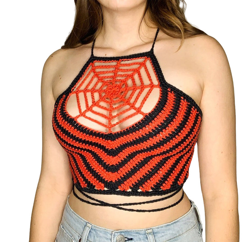 Women's Contrast Color Spider Web Knitted Vest