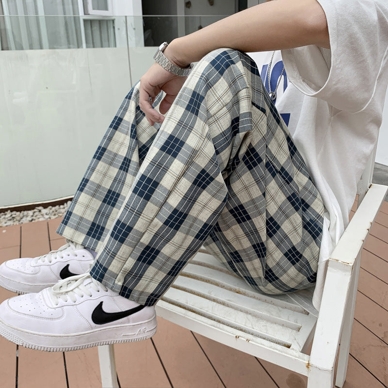 Men's Fashion Casual Loose Straight All-matching Plaid Pants