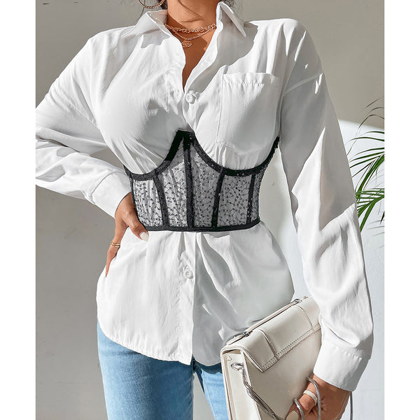 Fashionable Outerwear Street Vest Sequin Waist Seal Women