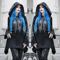 Halloween Cosplay Hoodie Women's Punk Black Long Hooded Printed Sweater