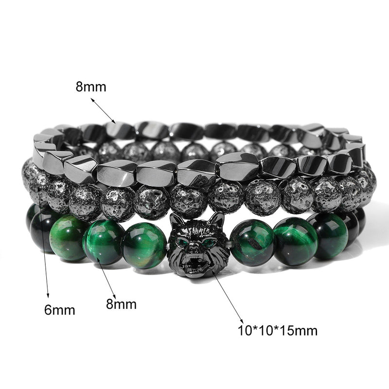 Pulsera Cabeza De Lobo Galvanoplastia De Piedra Natural Para Hombre