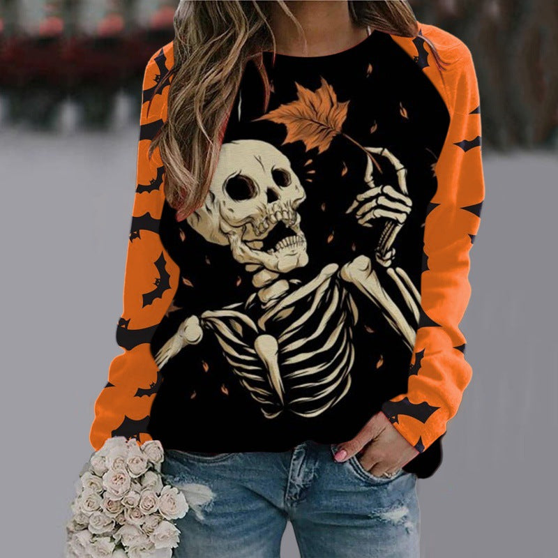 Sudadera con estampado de dibujos animados de Halloween, jersey de manga larga, Tops para mujer