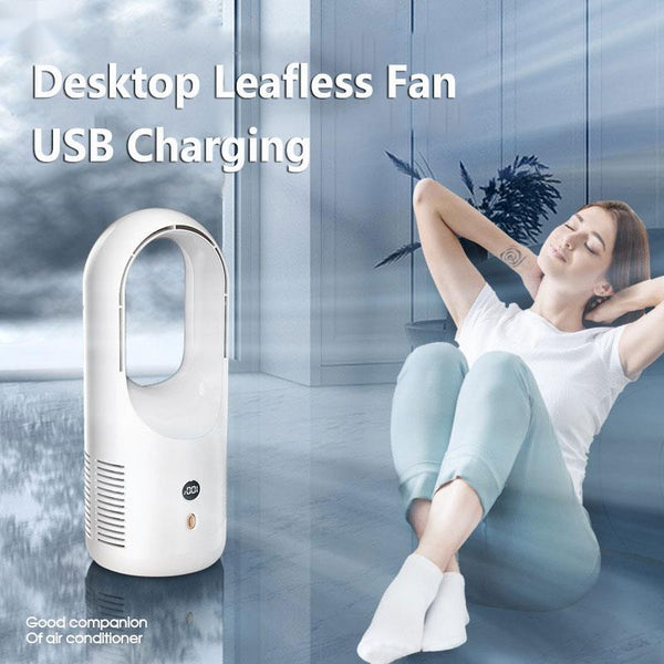 Ventilador eléctrico sin aspas, refrigerador de escritorio portátil, ventilador de refrigeración de aire recargable por Usb, pantalla Led inalámbrica, circulación silenciosa 360