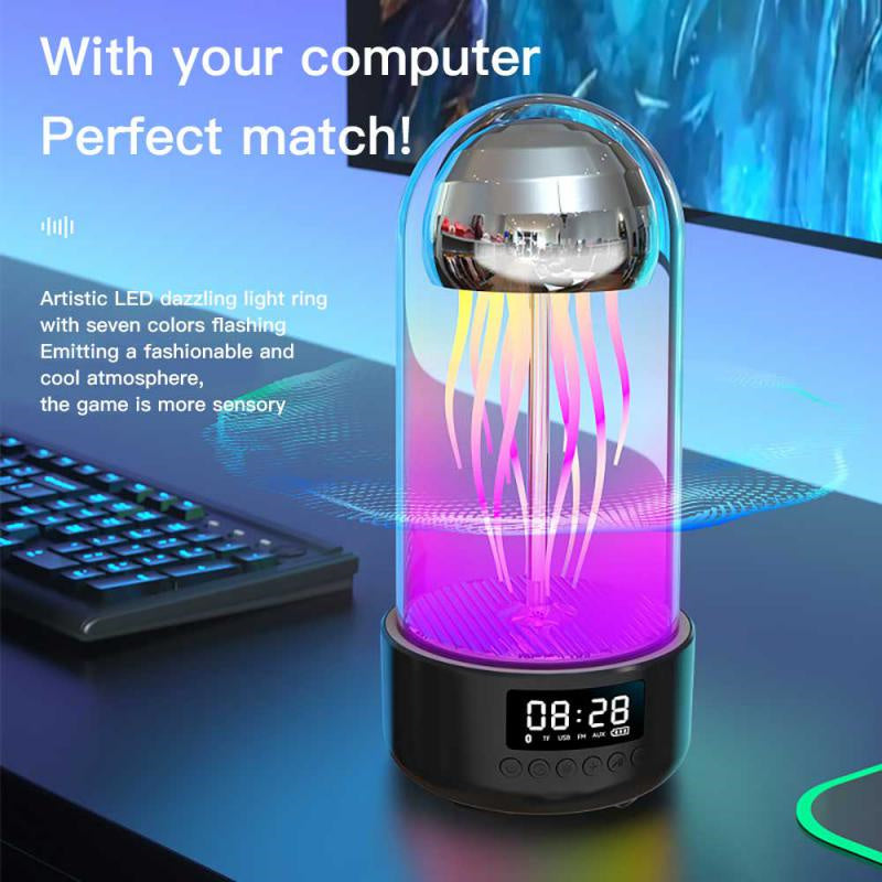 Lámpara creativa 3 en 1 de medusas coloridas con reloj, luz de respiración estéreo portátil luminosa, decoración inteligente, Altavoz Bluetooth