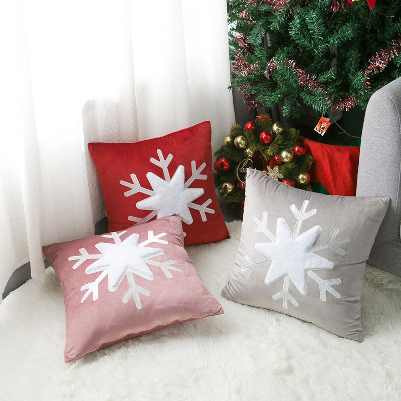 Christmas Decoration Velvet Pillowcase Embroidered Patch Snowflake Cushion