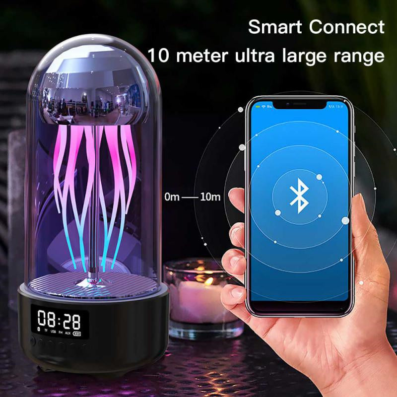 Lámpara creativa 3 en 1 de medusas coloridas con reloj, luz de respiración estéreo portátil luminosa, decoración inteligente, Altavoz Bluetooth