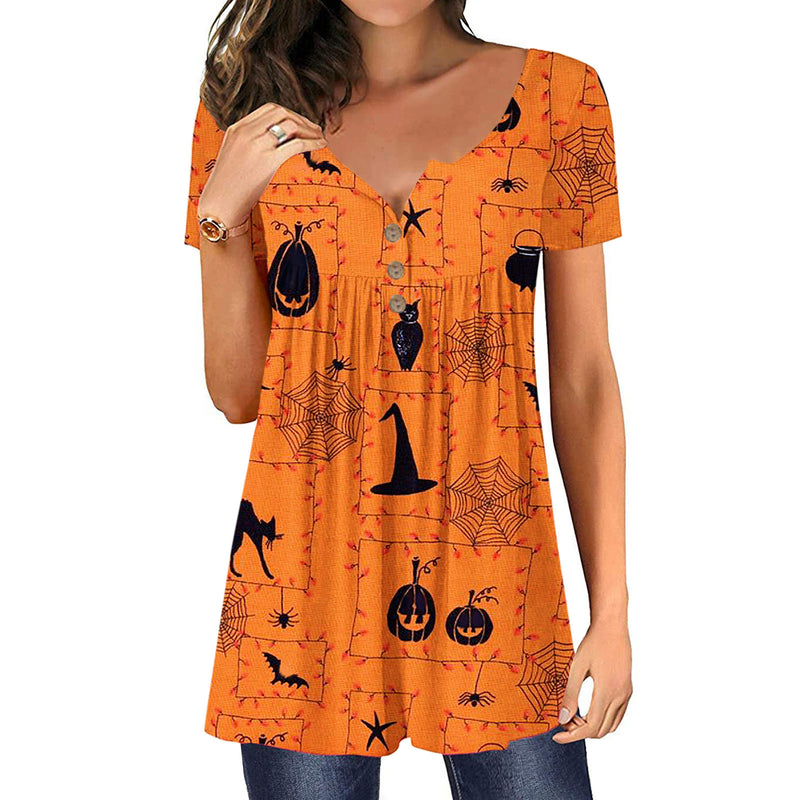 Halloween Spider Web Women's Loose Print Slim Top