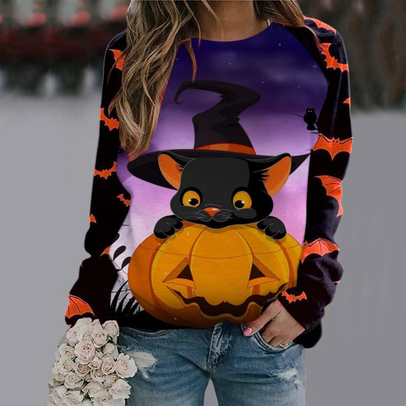 Sudadera con estampado de dibujos animados de Halloween, jersey de manga larga, Tops para mujer