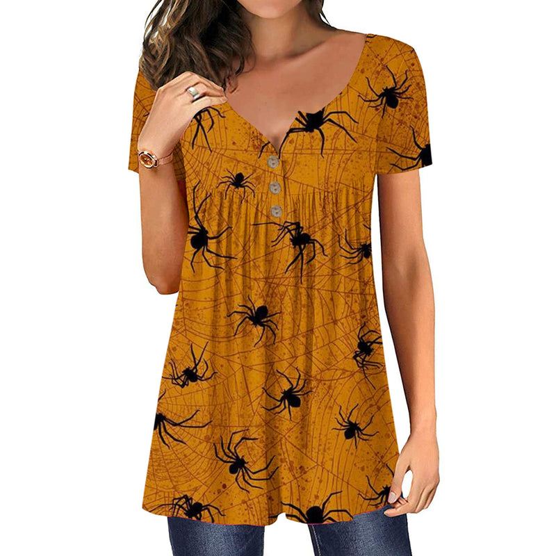 Halloween Spider Web Women's Loose Print Slim Top