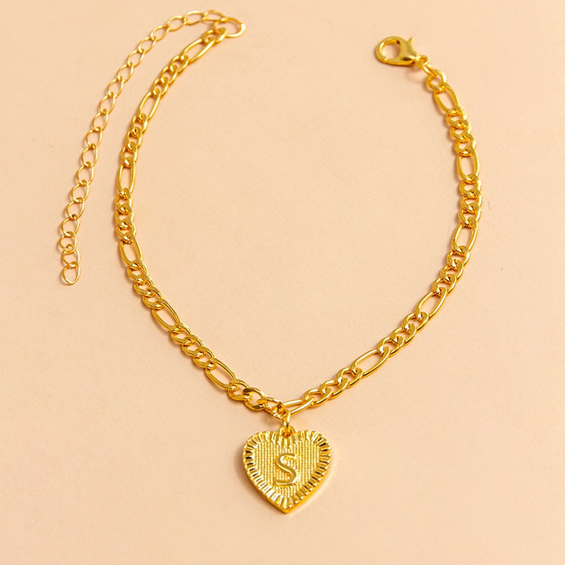 Initial Letter Anklet Gold Color Heart Pendant Foot Bracelets Women