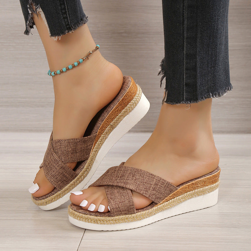 Summer Shoes Women Hemp Wedge Sandals Platform Slippers