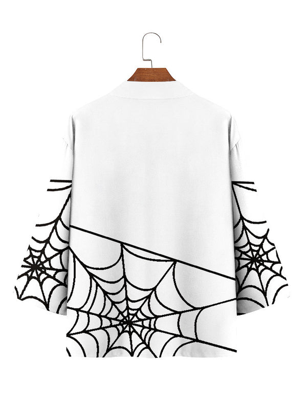 Spider Web Element Men's Three-quarter Sleeve Cardigan Robe