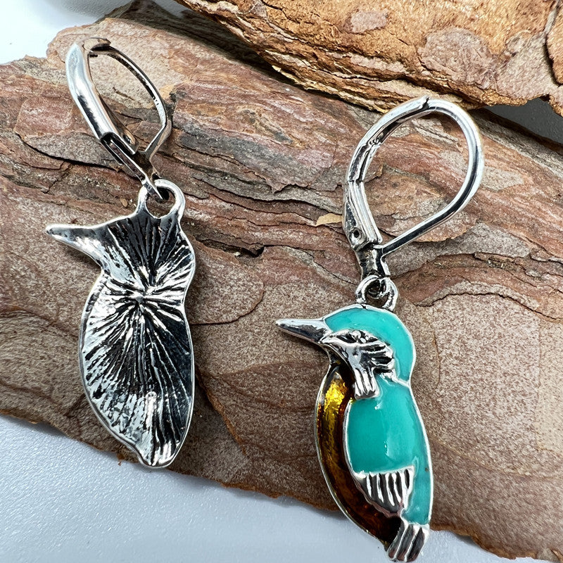 Nature Style Turquoise Silver Bird Earrings For Women