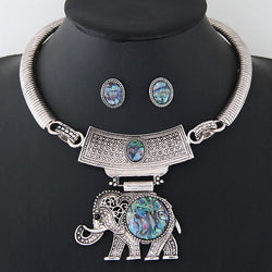 Metal Simple And Cute Elephant Collar Necklace Earring Set