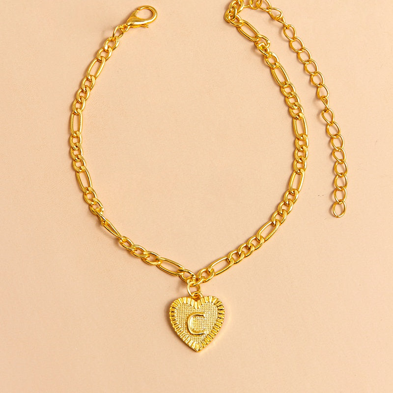 Initial Letter Anklet Gold Color Heart Pendant Foot Bracelets Women