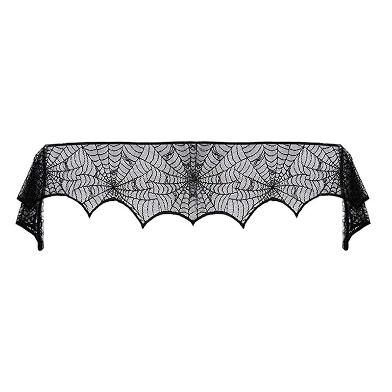 Halloween Spider Web Fireplace Cloth Lace Black Stove Towel Cloth Indoor And Outdoor Home Decoration