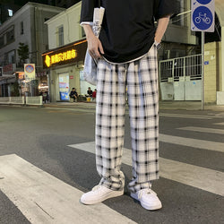 Men's Fashion Casual Loose Straight All-matching Plaid Pants