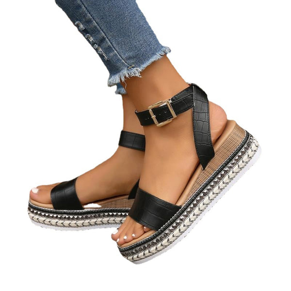 Sandalias de plataforma con parte inferior de cuerda de talla grande para mujer