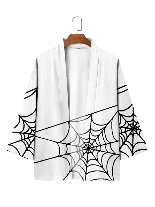 Spider Web Element Men's Three-quarter Sleeve Cardigan Robe