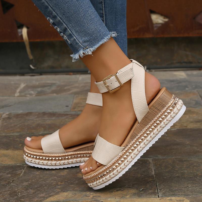 Sandalias de plataforma con parte inferior de cuerda de talla grande para mujer