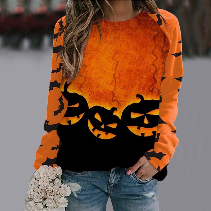 Sudadera con estampado de dibujos animados de Halloween, jersey de manga larga, Tops para mujer