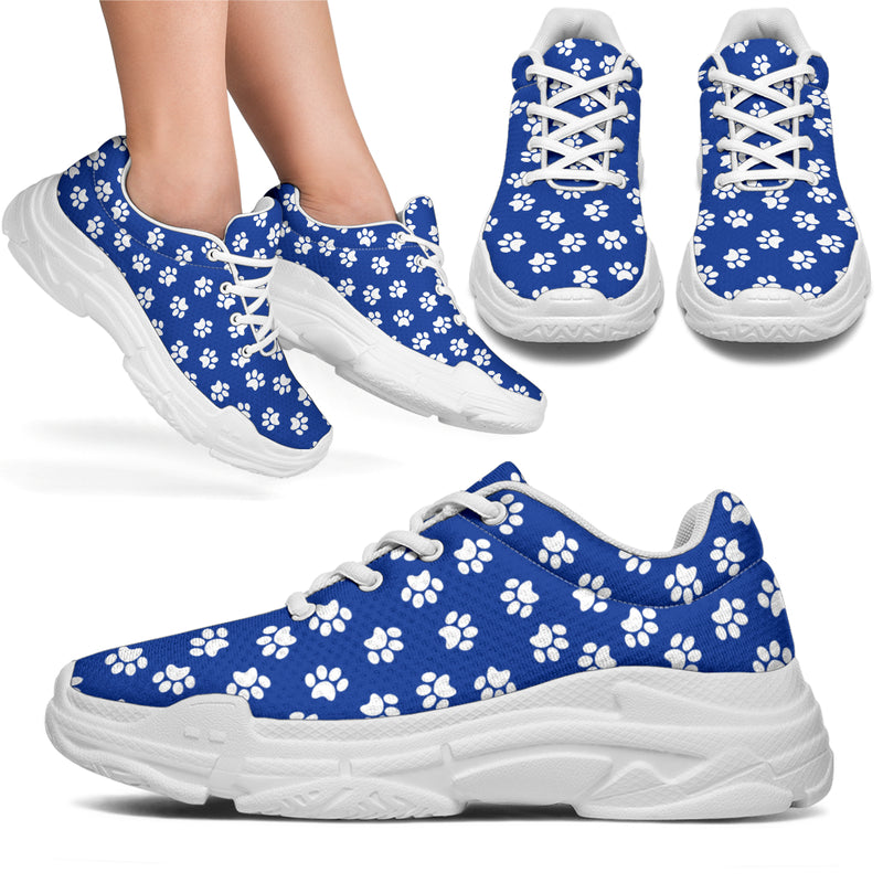 Zapatillas gruesas azules con estampado de patas (blanco)