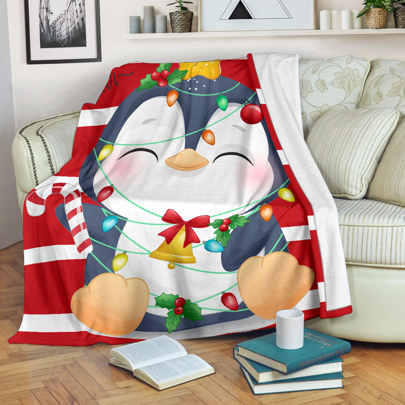 cute doodle penguin merry christmas blanket