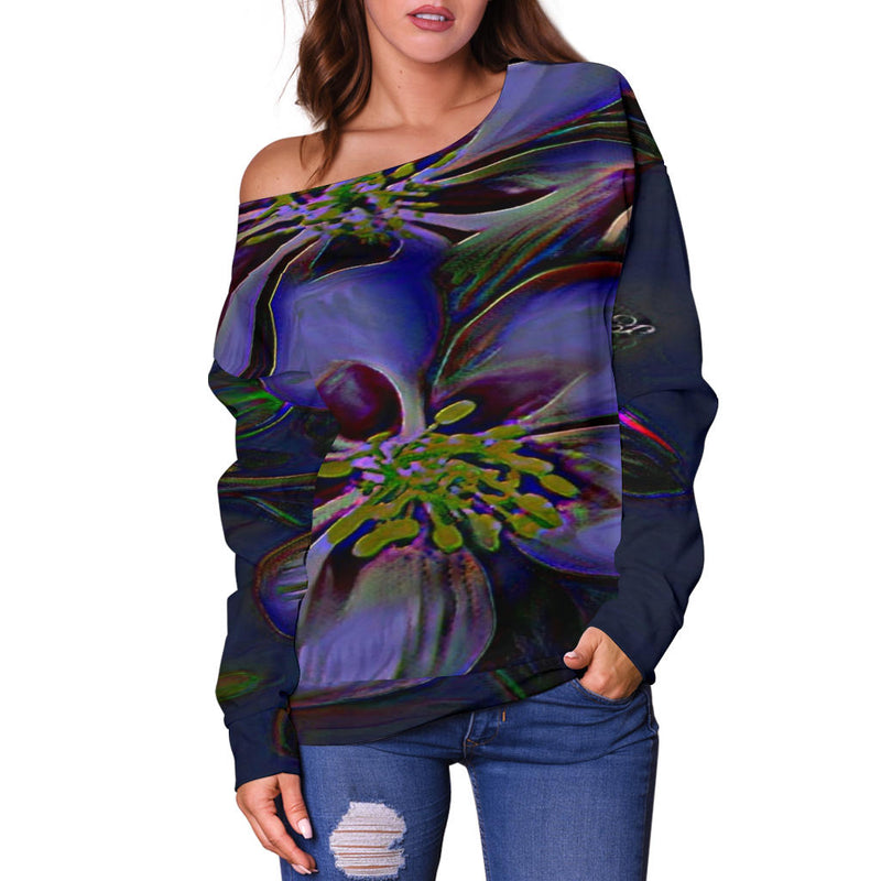 Floral Embosses: Double Columbine 01-02 Off Shoulder Sweater