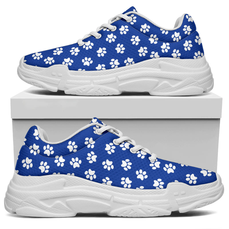 Paw Print Blue Chunky Sneakers (White)