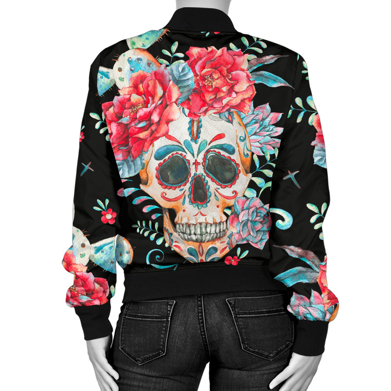 Chaqueta bomber de mujer con calavera de flores