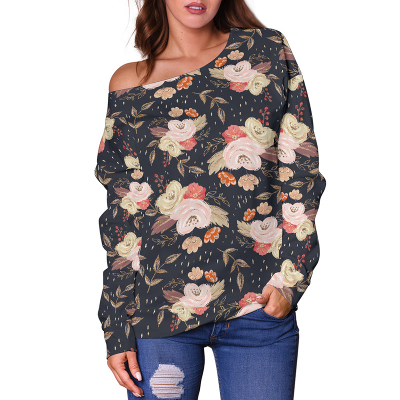 Autumn Fall Floral - Women's Off Shoulder Sweater