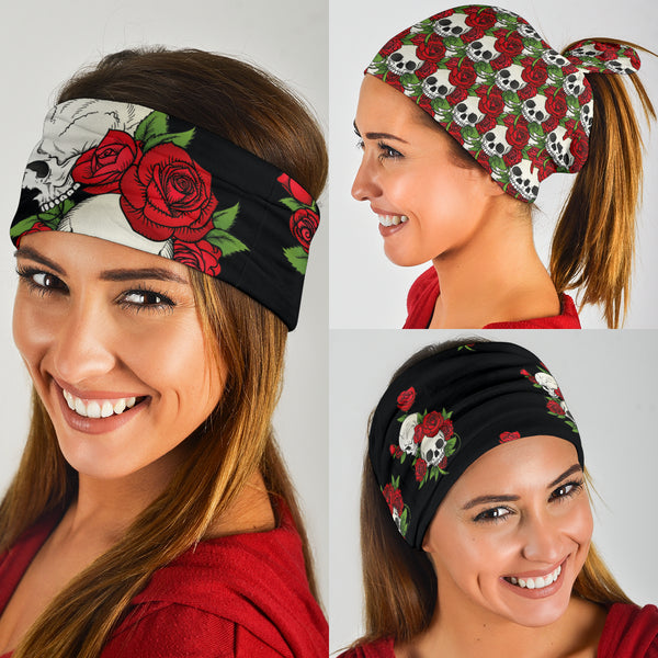 Rosas de pareja de calaveras (negro) - Paquete de 3 bandanas