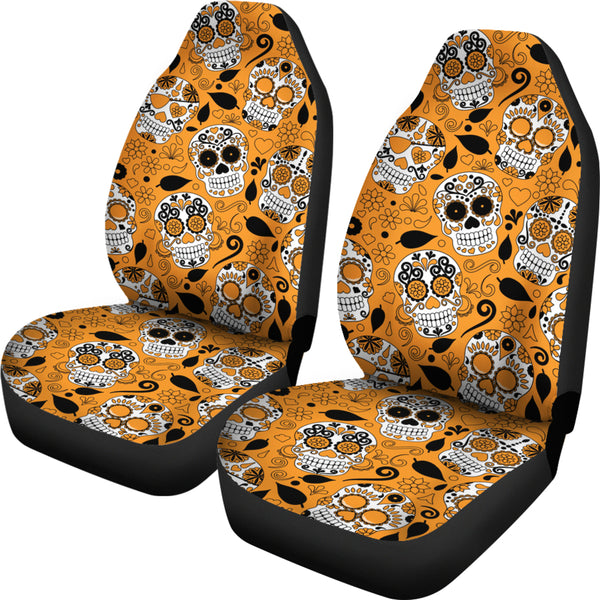 Fundas para asientos de coche con calavera de azúcar naranja