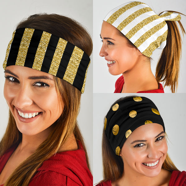 Paquete de 3 bandanas de la colección Luxury Stripes &amp; Dots Gold