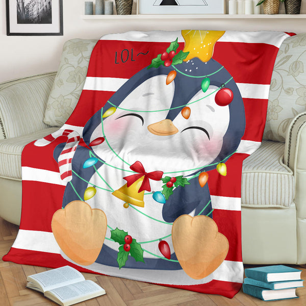 cute doodle penguin merry christmas blanket