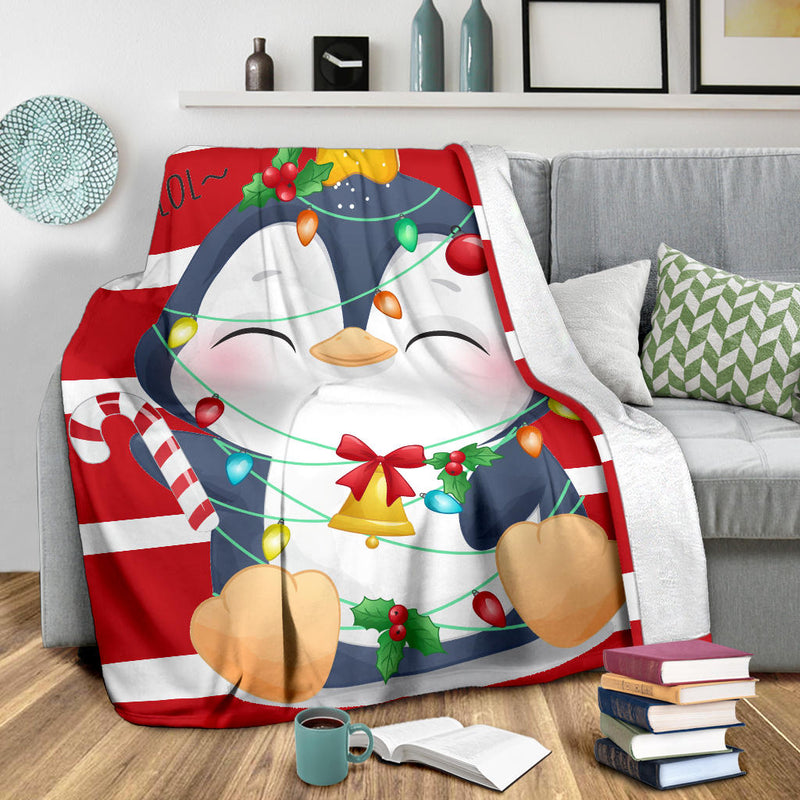 cute doodle penguin merry christmas blanket