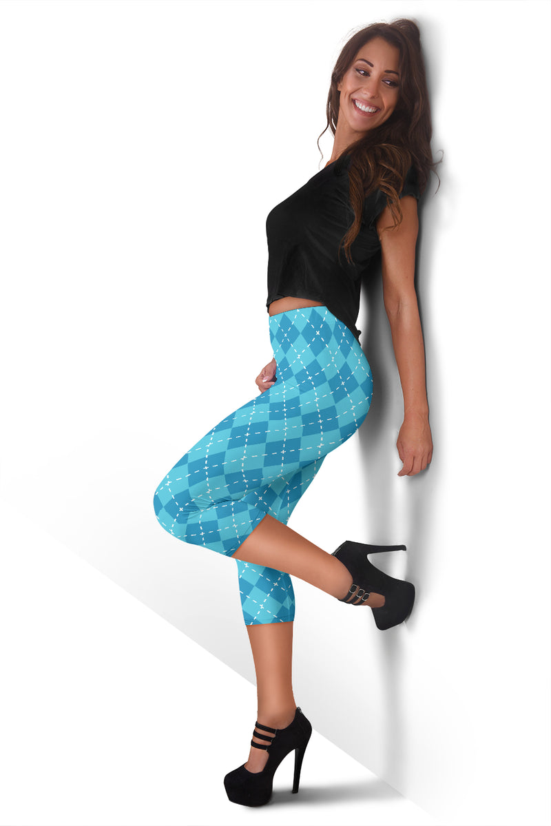 Blue Argyle Womens Capris