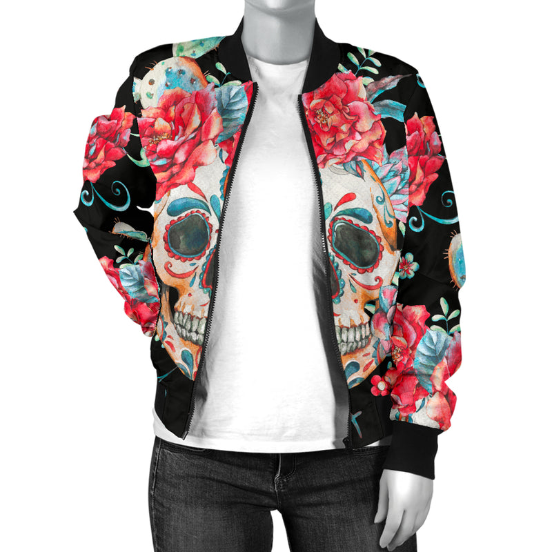 Chaqueta bomber de mujer con calavera de flores