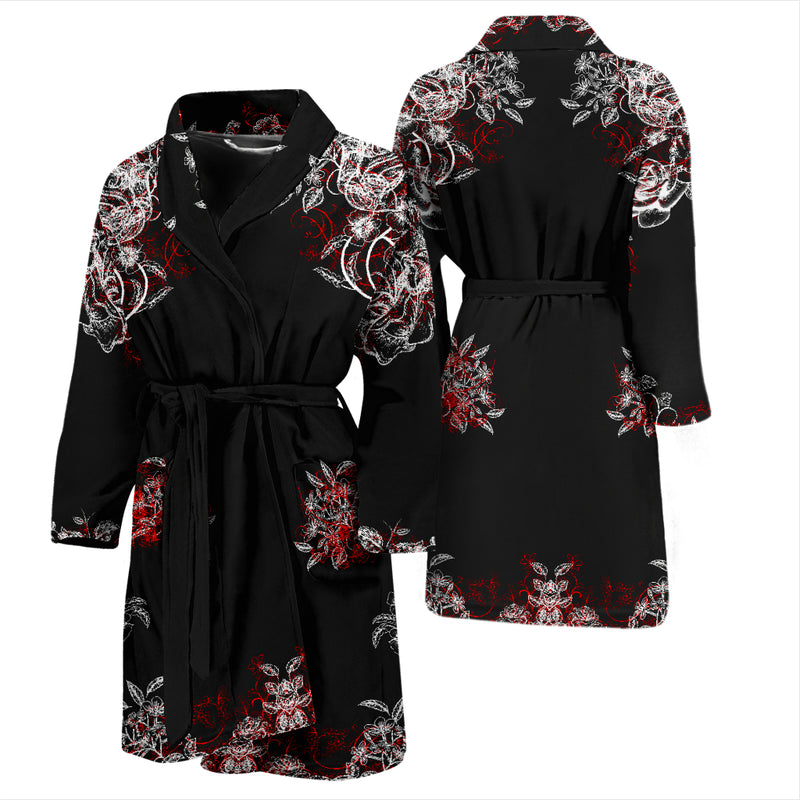 Black and White Flowers Men's Bath Robe