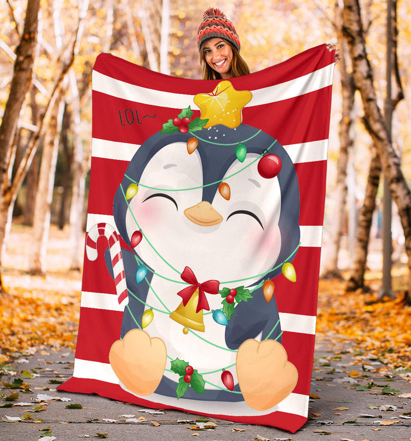 cute doodle penguin merry christmas blanket