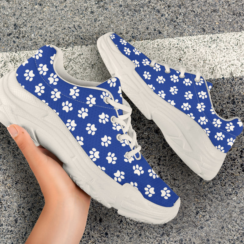 Zapatillas gruesas azules con estampado de patas (blanco)