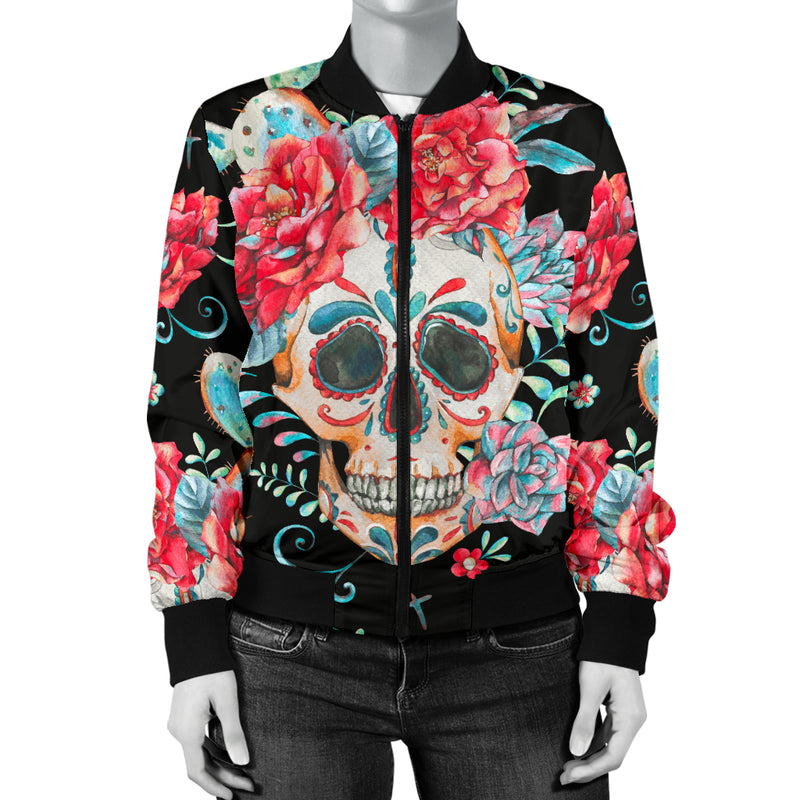 Chaqueta bomber de mujer con calavera de flores