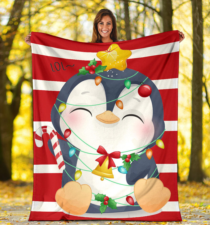 cute doodle penguin merry christmas blanket