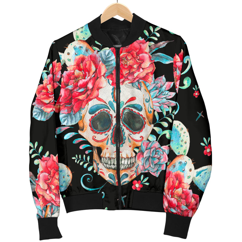 Chaqueta bomber de mujer con calavera de flores