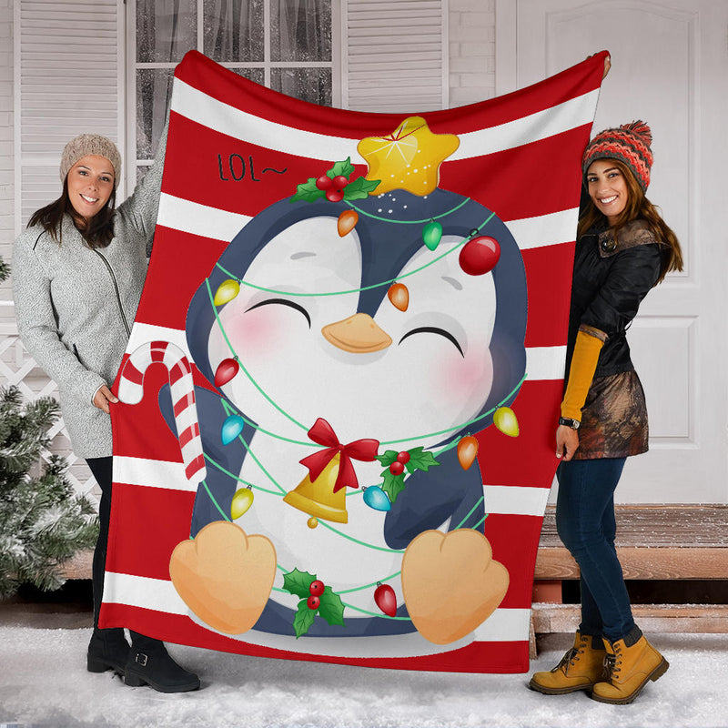 cute doodle penguin merry christmas blanket