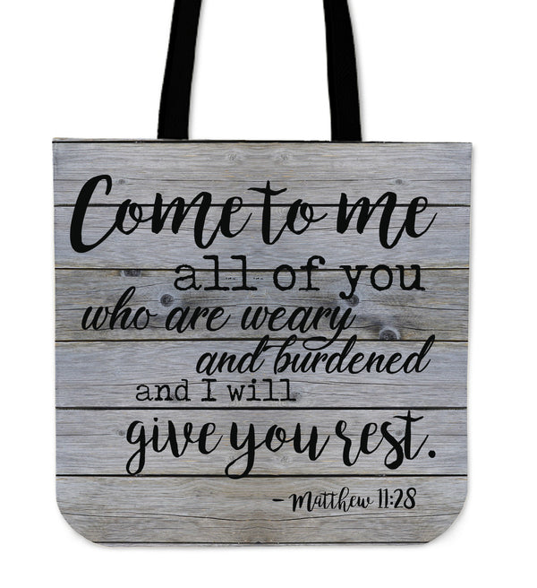 Beautiful "I Will Give Your Rest" Biblical Tote Bag