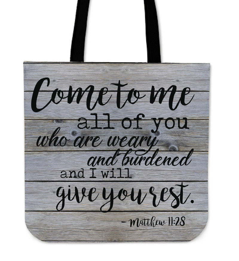 Beautiful "I Will Give Your Rest" Biblical Tote Bag