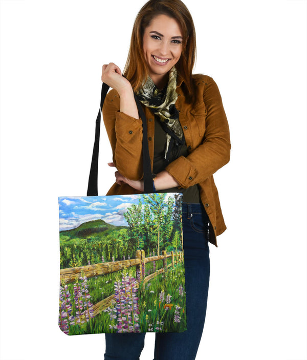 Mountain Fence Tote Bag