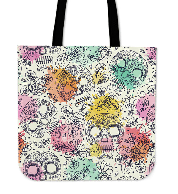 Bolsa de tela de tela con calavera de azúcar en colores pastel